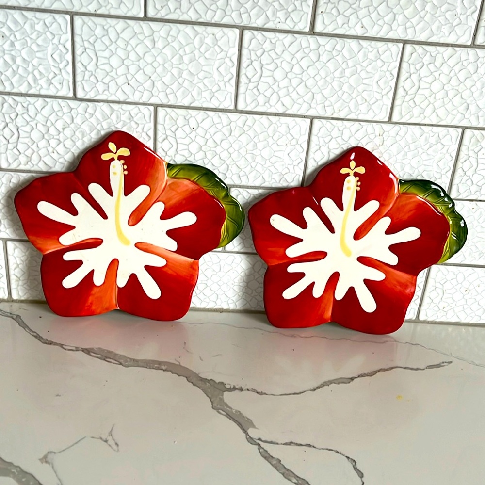 🌺 CERAMIC HIBISCUS TRIVETS/HOTPLATES